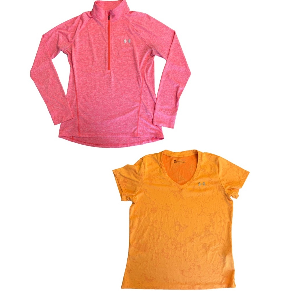Under Armour Women’s Pink 1/4 Zip Pullover & Orange Tee Shirt Bundle Sz. Large